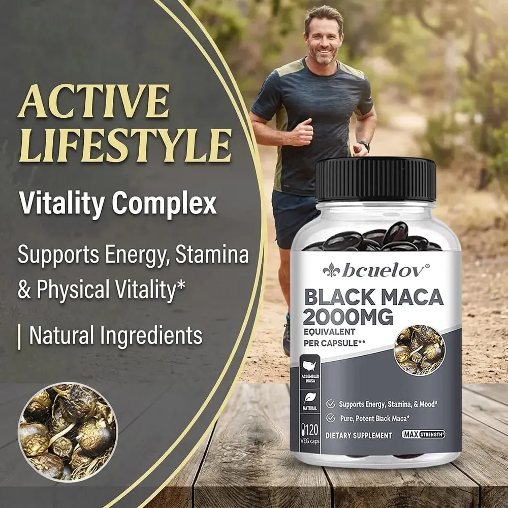 Cápsulas de Maca Negra 20000mg - Suporta a Função Cerebral Promove o Crescimento e Recuperação Muscular Super Absorção Melhora a Vitalidade