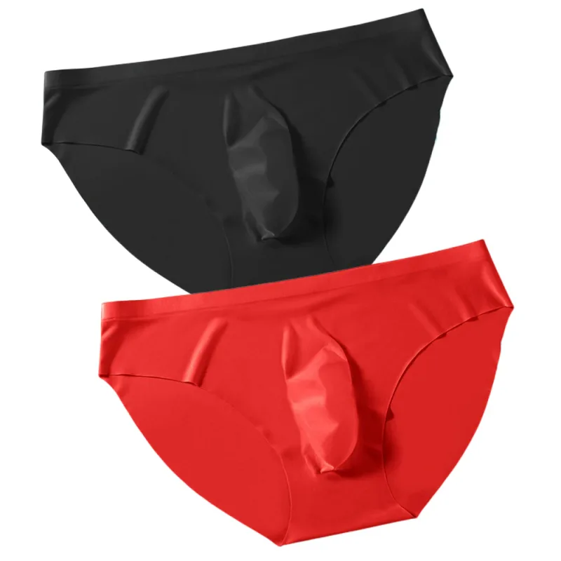 2PCS Sexy Men Briefs Ultra Thin Ice Silk Underwear High Quality Breathable Underpants Summer Transparent Quick-dry Male Panties