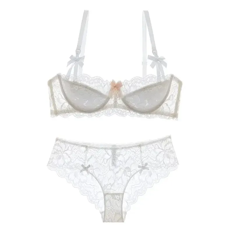 Rabbit Ear AB Cup Pure Desire Girl Bra Set | Pull-up Bra with Bow | Breathable French lace Bra | Anti-slip Cup Date Night