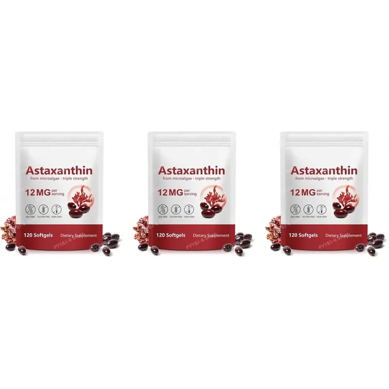 Astaxantina Softgels Tripla Força de Microalgas Apoia o Envelhecimento Saudável Promove o Colágeno Apoia a Barreira da Pele 120 Softgels