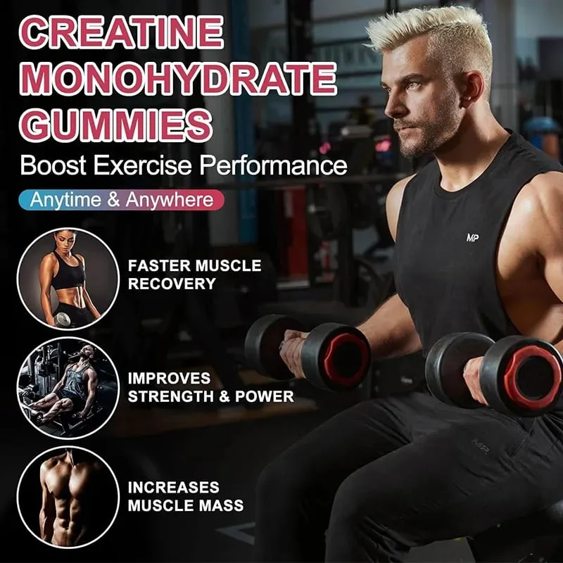 Kexinsh Creatina Monohidratada Gomas 6000 mg de creatina mastigável sem açúcar para força muscular, construtor muscular, aumento de energia