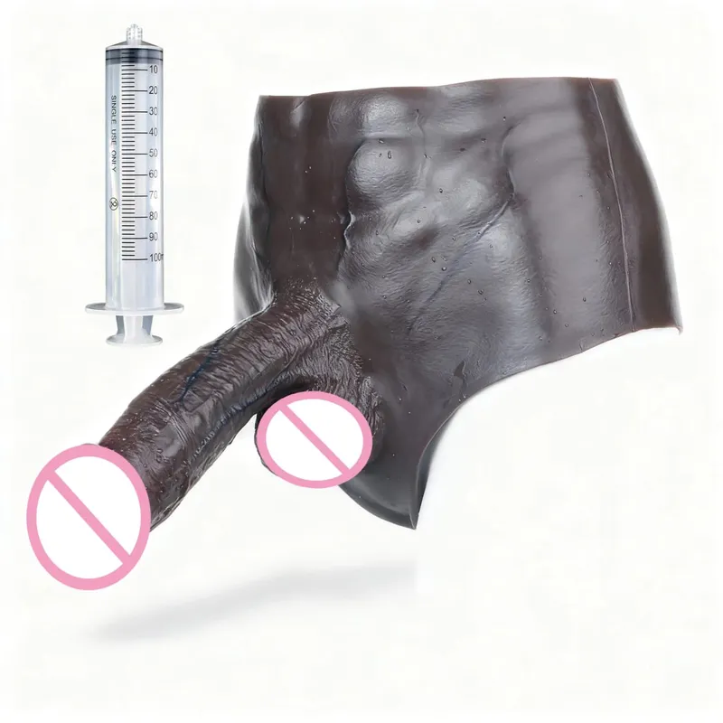Calcinha preta de silicone nude, esguicho com pênis sólido simulado, grande realista, ejaculação, brinquedo sexual para mulheres