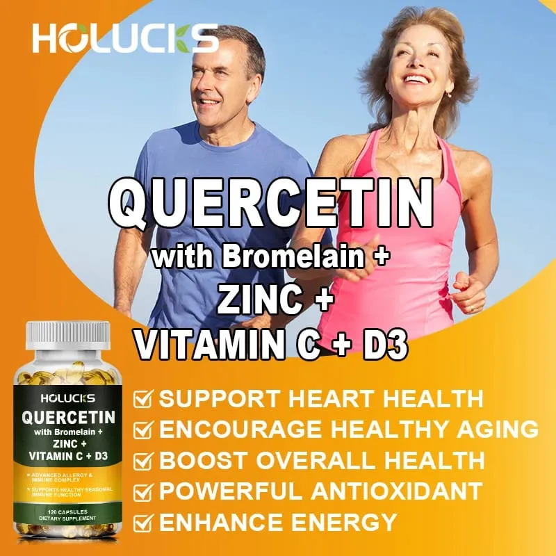 Suplemento avançado de quercetina vitamina C + D3 com bromelaína para imunidade, saúde da pele e ossos fortes, vitalidade geral vegana