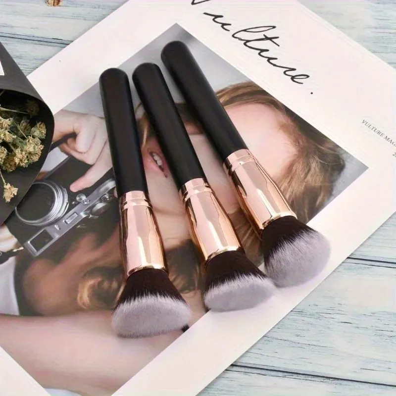 Conjunto de pincéis de maquiagem profissional, 3 peças, com base, blush e sombra, cerdas de nylon macias, portátil, ideal para viagens