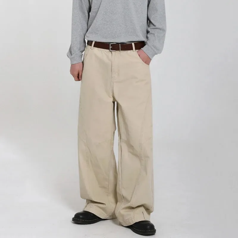 Calça jeans masculina estilo coreano, casual, cor sólida, lavada, simples, justa, perna larga, solta, novo 9w4253