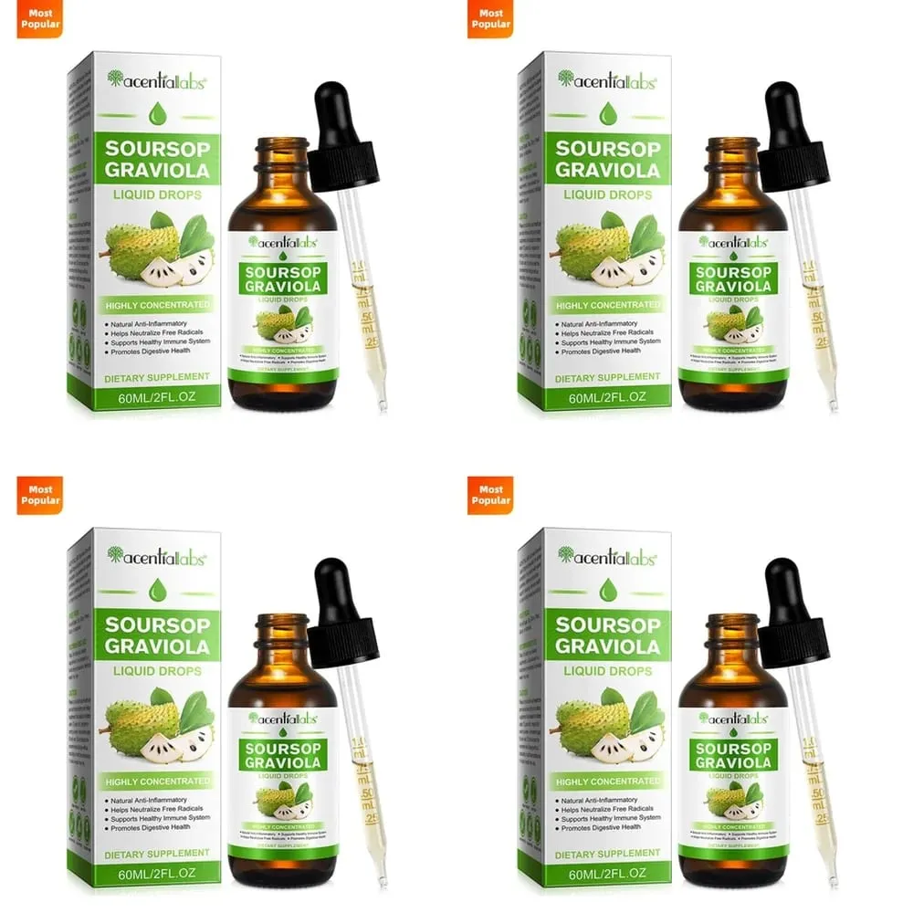 AcentiLabs Graviola Graviola Gotas Líquidas Vitamina C Suporta Saúde Digestiva Sistema Imunológico Defesa Radical Livre 60ml para Adultos