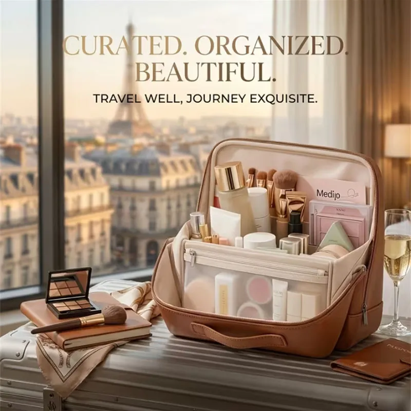 Bolsa de armazenamento para pincéis de maquiagem, bolsa de couro pu com vários compartimentos para ferramentas cosméticas, grande capacidade, organizador de produtos de higiene pessoal para cuidados com a pele — image 6