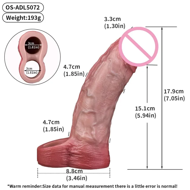 Luva reutilizável para pênis com cabeça fechada realista e anel peniano para ampliação do pênis, atraso na ejaculação, brinquedos sexuais para homens