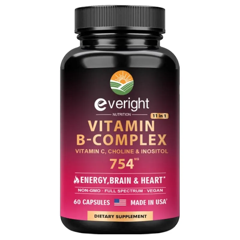 Vitamin B Complex for Energy Brain & Heart Support - with B1 B2 B3 B5 B6 B7 B8 B9 B12 with Vitamin C Choline Inositol
