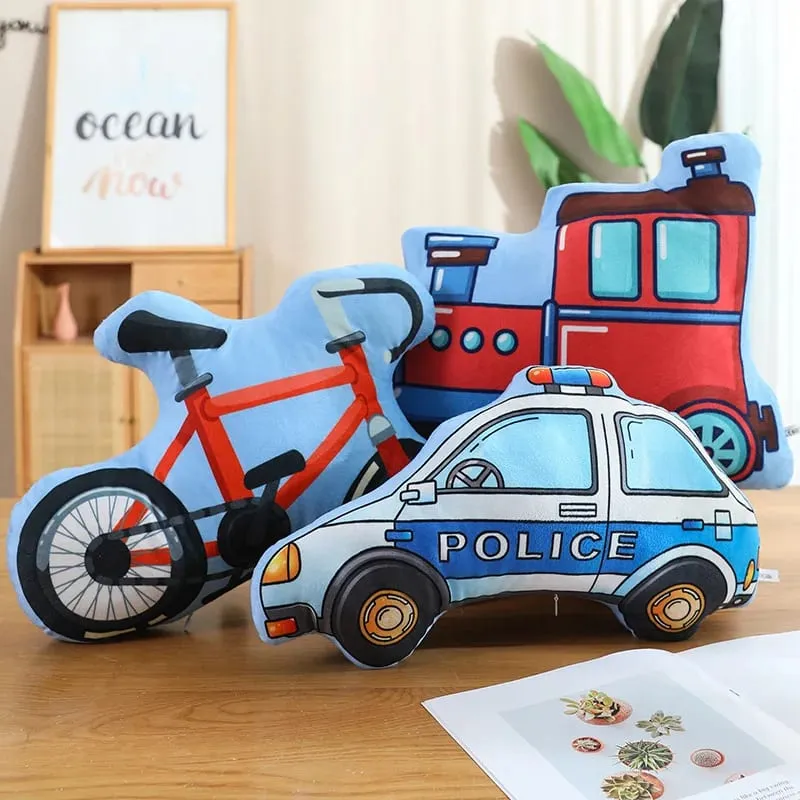 Travesseiro de pelúcia colorido para transporte público, escavadeira, tanque de moto, avião, sofá, decoração de quarto, almofada, presente masculino