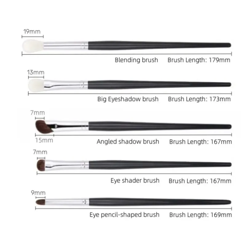 Conjunto de pincéis para sombra, cabelo natural, 5 peças, pincéis de maquiagem, ferramentas de beleza