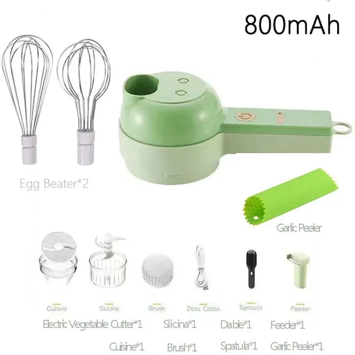 4 合 1 手持式電動切菜機無線食品加工機蔬菜切片機套裝辣椒蒜泥切碎烹飪小工具