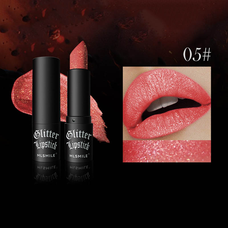 6Colors Glitter Lipstick Waterproof Long Lasting Diamond Pearlescent Metallic Lipstick Black Lipgloss Women Lips Makeup Cosmetic