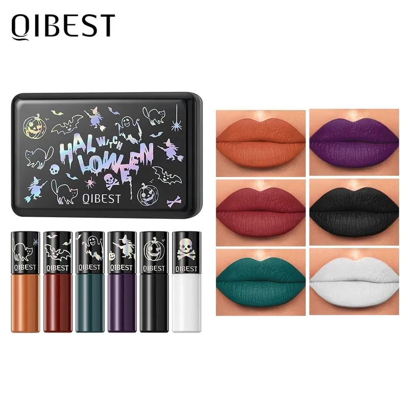 Halloween batom líquido conjuntos de maquiagem à prova dwaterproof água batom fosco vermelho preto laranja roxo lábio mancha matiz cosméticos duradouros