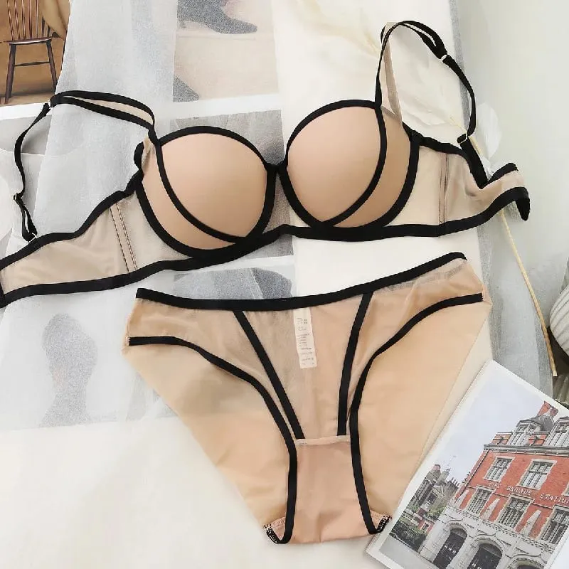 2026 New 5 Contrast Color Half Cup Thicken Push Up Lingerie Sets For Women Sexy Underwear Big Size 75-85 BCD Fashion Bra Panties