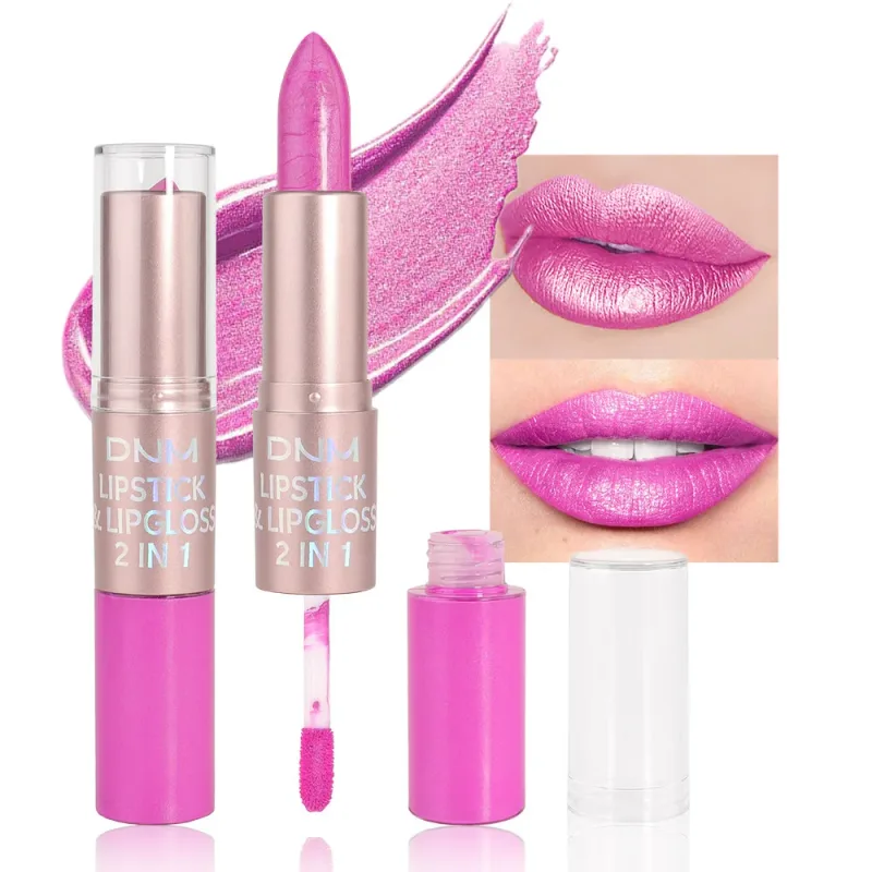 DNM Double Headed Mate Lipstick And Lip Gloss Long Lasting Makeup 2 In 1 Stick Moisturizing Lipgloss Tint Cosmetics Lip Stain