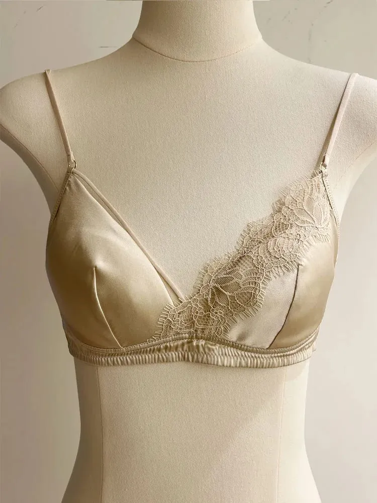 Sutiã de renda estilo francês, bralette, seios pequenos, sem armação, copo triangular, alça fina, sexy, push up, conjunto de lingerie feminina, roupa íntima