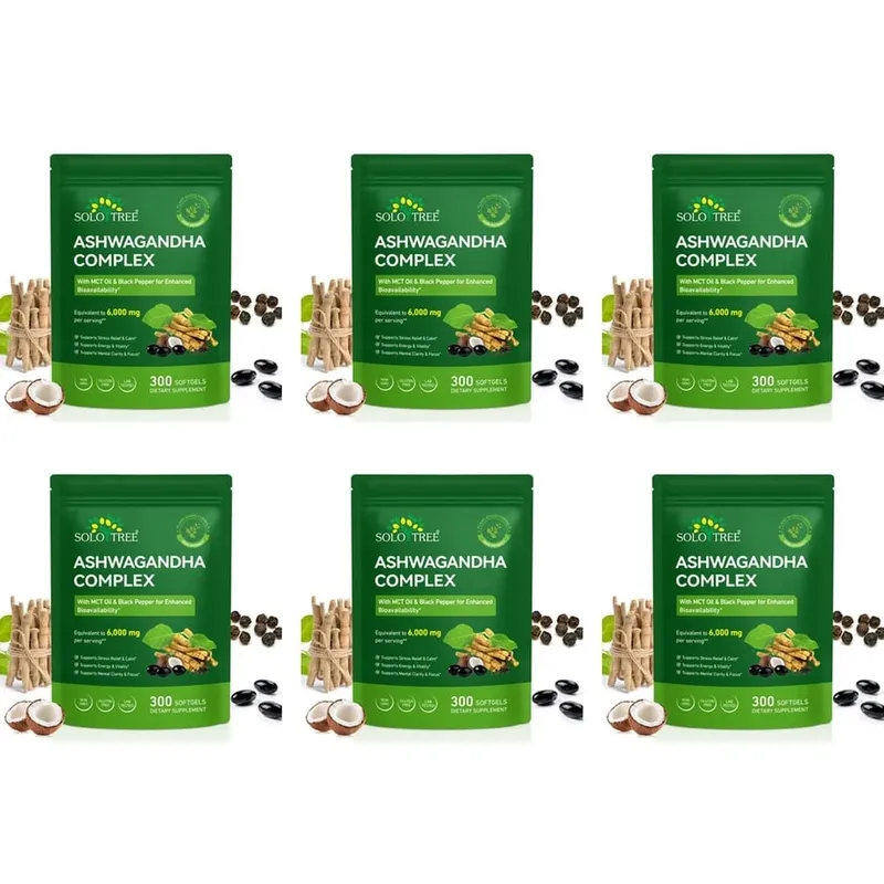 Solo Tree Ashwagandha Complex Softgels Suporta Alívio do Estresse Calma Clareza Mental Foco com Óleo MCT e Pimenta Preta 300 Softgels