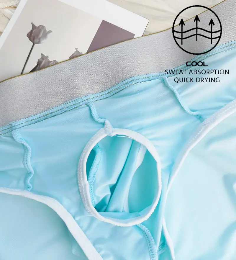 Open Front Pouch Briefs Mens Ice Silk Youth Low Waist Bullet Separation Scrotum Support Panties Breathable Thin Underwear