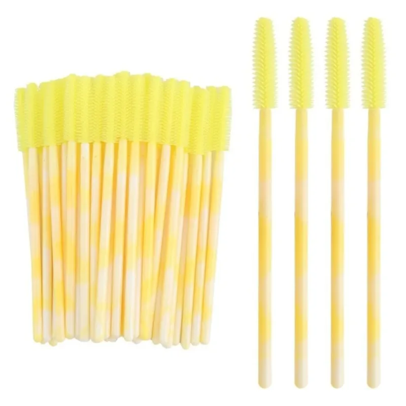 50 pçs pincéis de cílios descartáveis ​​ferramentas de maquiagem de silicone rímel varinha aplicador arco-íris cor microbrush sobrancelha pente menina