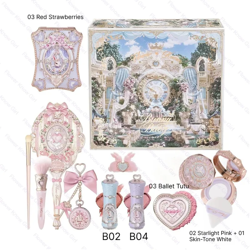 Flor sabe kit de maquiagem completa caixa de presente de luxo sombra paleta blush lábio creme mão espelho clipe de cabelo saco pingente bonito beleza cos