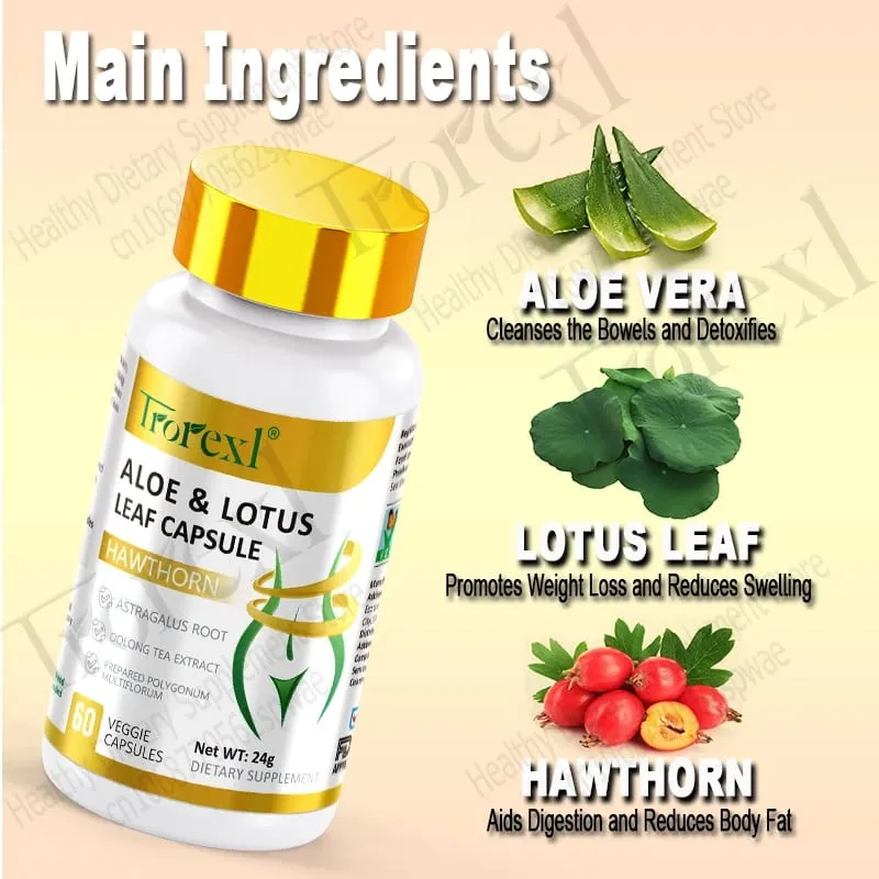 Cápsulas de folhas de aloe e lótus pílulas para barriga lisa supressor de apetite desintoxicação preserva magra