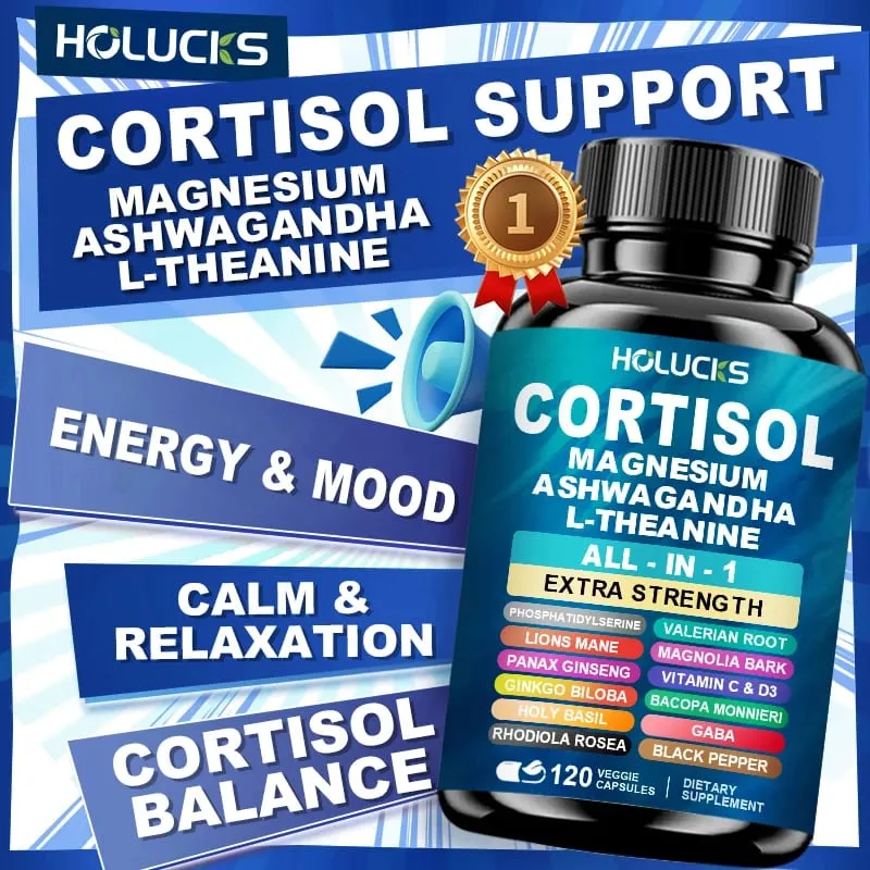 Suplemento avançado de cortisol com vitamina D3 para controle do estresse, alívio da ansiedade do humor e qualidade do sono, bem-estar geral