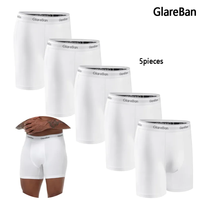 5 pçs pacote mid-long branco boxer shorts masculino roupa interior masculina para homem sexy homme boxershorts caixa calcinha deslizamento conjunto lote