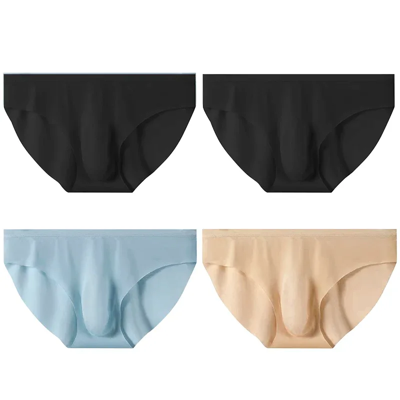4pcs Men's Ice Silk Briefs Summer Transparent Seamless Sexy Quick-drying Trendy Breathable Underwear Ultra-thin Panties