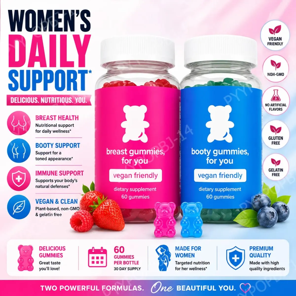 Top&Peach Support Combo Pack Gomas multivitamínicas para mulheres inclui extratos de ervas e vitaminas essenciais sem glúten 60 contagens