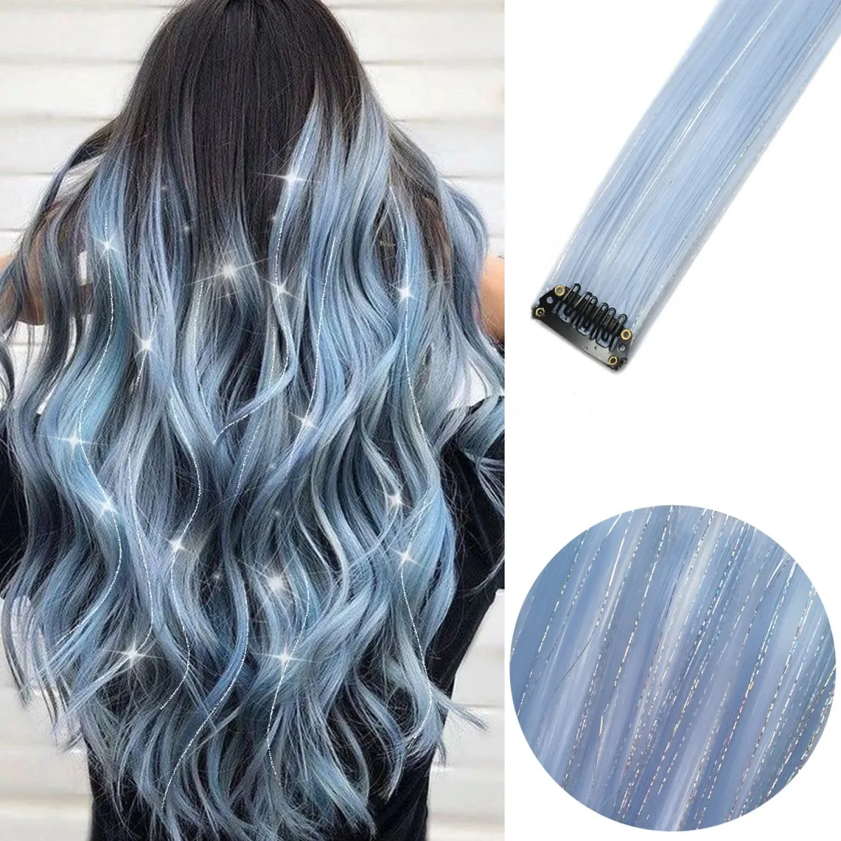 6 unidades/pacote colorido festa destaques clipe em extensões de cabelo 22 polegadas multi-cores cabelo liso sintético postiços — image 39