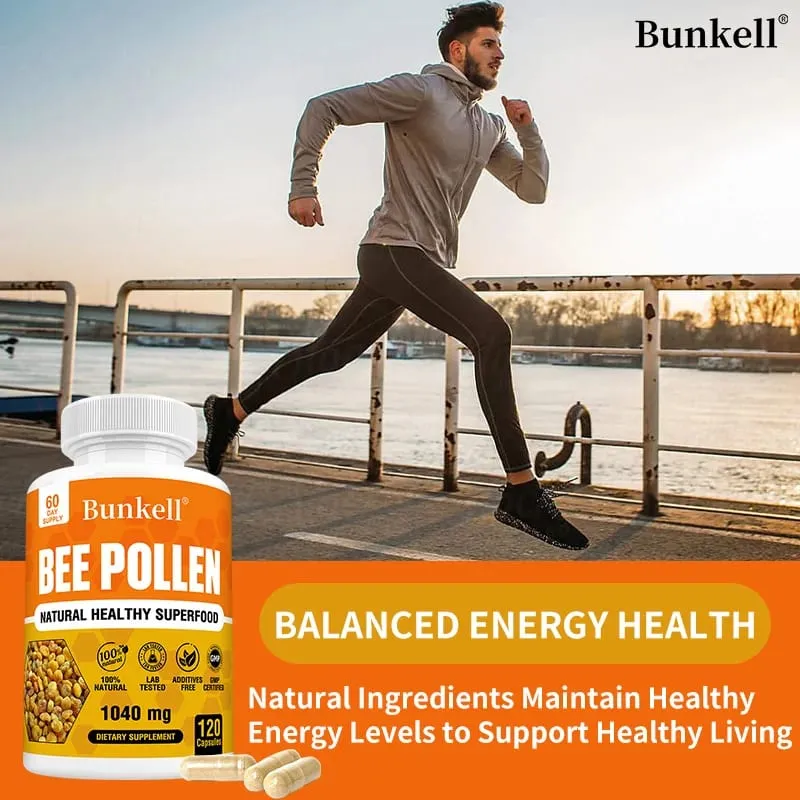 Suplemento de pólen de abelha 100% natural, pólen de abelha cru, cápsulas vegetarianas, probiótico, superalimento, digestão, suporte imunológico e energia