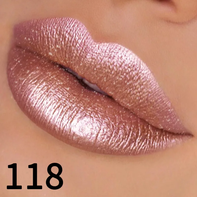 Batom metálico com glitter, acabamento hidratante, 19 cores, vermelho, rosa, brilhante, altamente pigmentado, lábios, maquiagem, presentes, cosmético, 1 peça — image 12