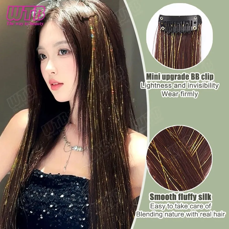 Peruca de extensão de cabelo sintético bb clip estilo destacado laser seda peruca de extensão de cabelo reto adequado para uso diário feminino