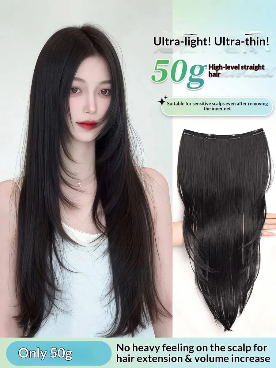 Extensão de cabelo reto sintético, uma peça em camadas, leve, invisível, sem costura, 4 clipes para mulheres, diariamente — image 3