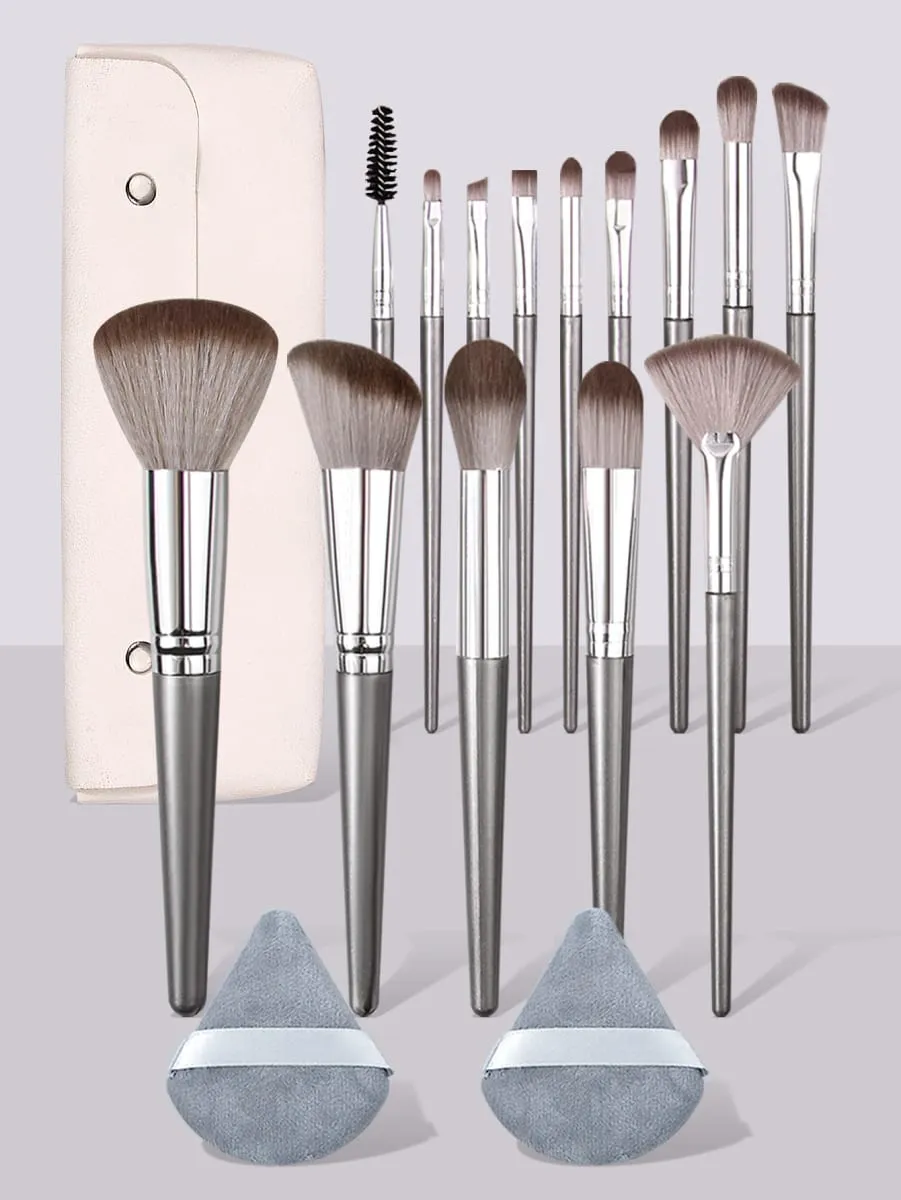 Conjunto de pincéis de maquiagem macios com pó triangular, saco portátil, base, blush, sombra, ferramentas de mistura para mulheres iniciantes