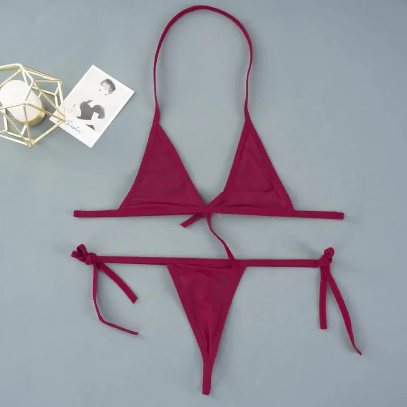 Sexy mini conjuntos de sutiã wirefree malha ultra-fina sem forro conjunto breve preto transparente 2 peças halter conjuntos de lingerie exótica feminina