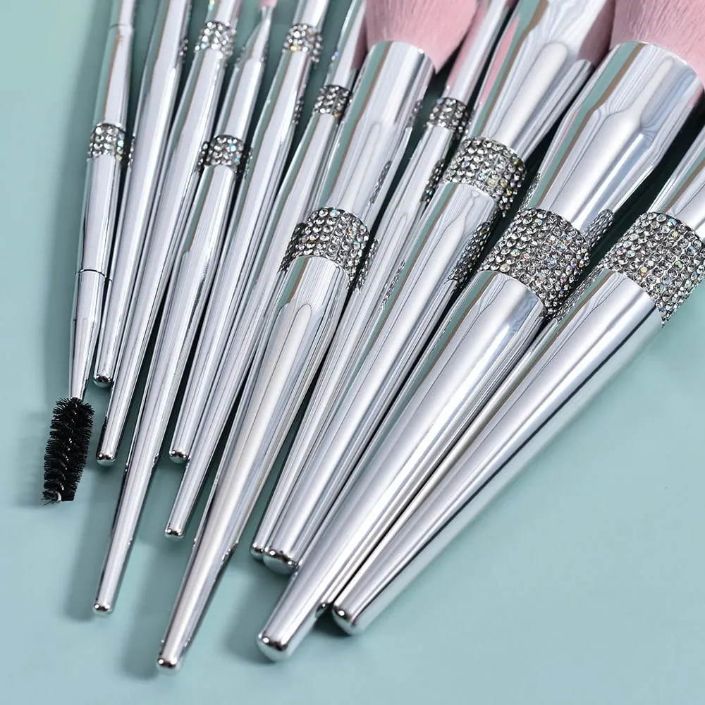 Novo 11 Pçs/set Diamante Pincéis de Maquiagem Conjunto Pó Fundação Blush Contorno Sombra Cílios Sobrancelha Pincéis Cosméticos Ferramentas de Beleza
