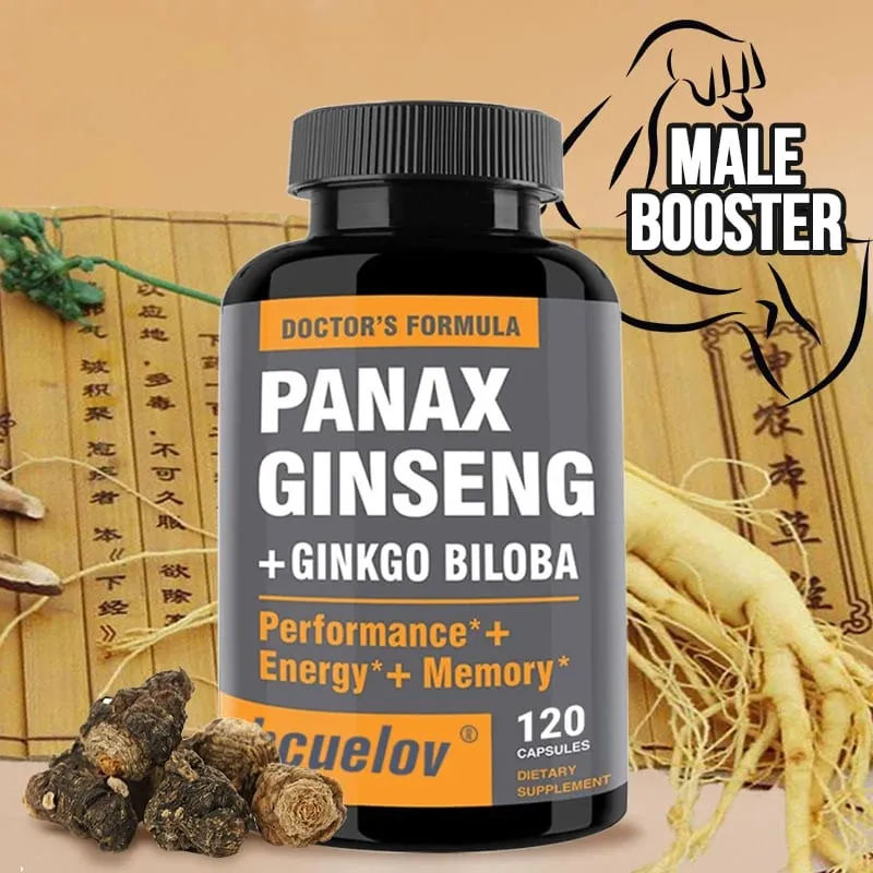 Cápsulas de extrato de Ginseng + Ginkgo Biloba - Ajuda a melhorar a energia e a vitalidade, memória anti-envelhecimento, saúde do cérebro e da visão — image 2