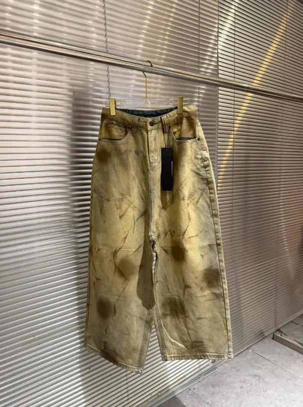 Latui Atelier 高品質 ROSE 染色和做舊刺繡牛仔褲，喇叭褲管設計牛仔褲