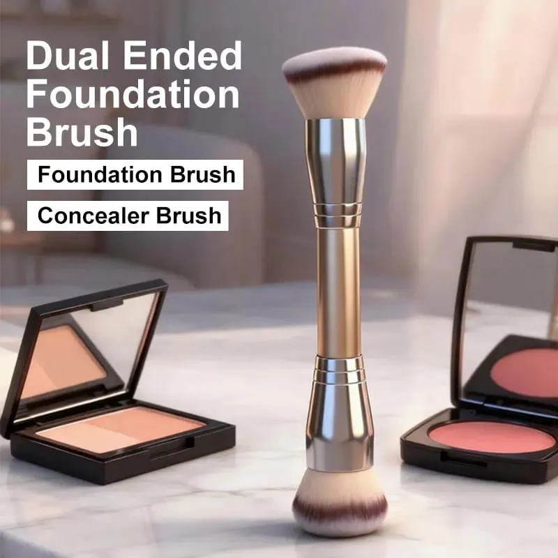 Pincel de base com ponta dupla para pó líquido, blush, corretivo, contorno, ferramenta de maquiagem profissional com bolsa de viagem para mulheres e meninas