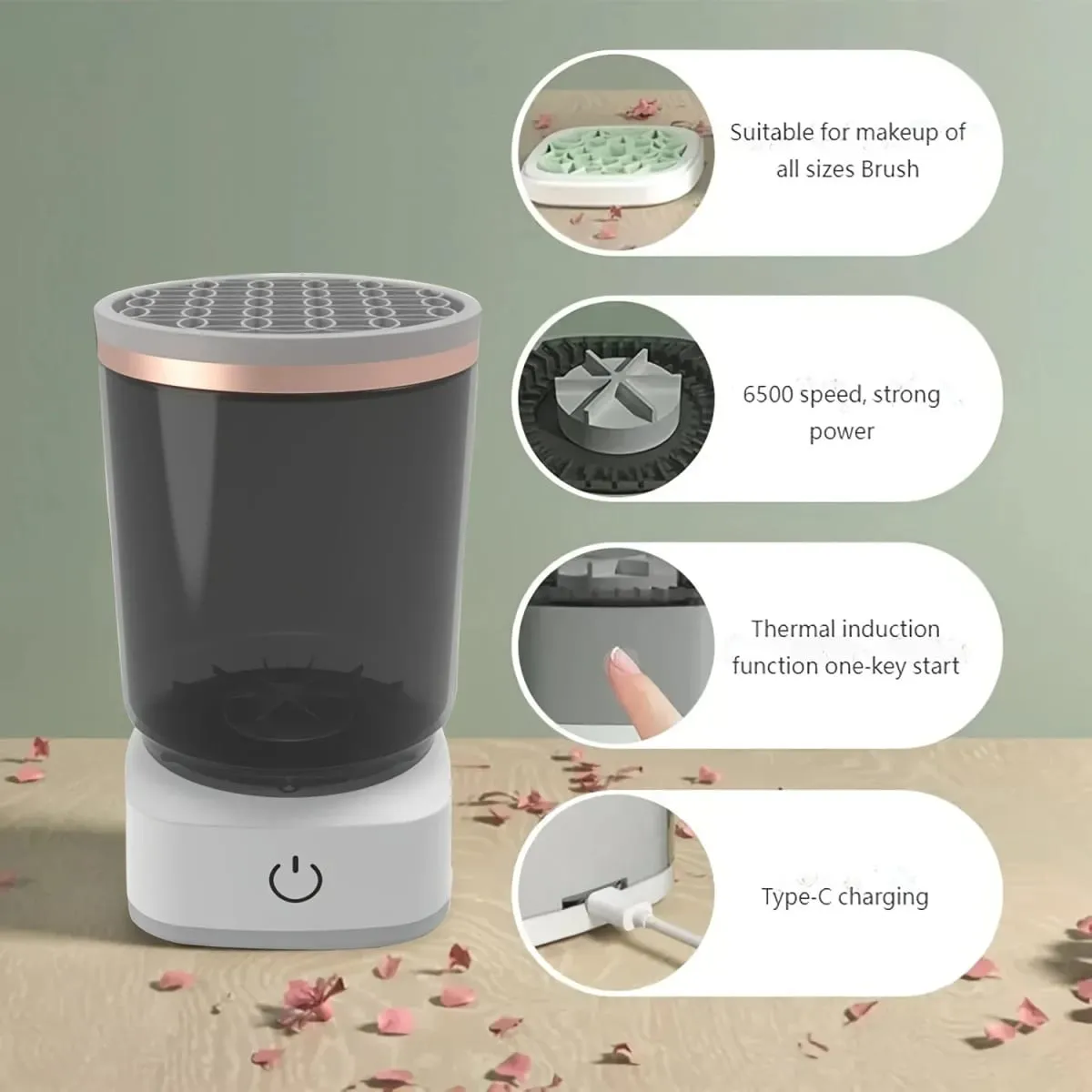 Limpador elétrico de escova de maquiagem, automático, ferramenta de limpeza de escova cosmética, limpeza profunda rápida para todos os tamanhos de escovas, durável
