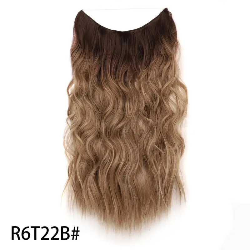 Extensões de cabelo de fio invisível sintético longo 4 clipes em onda encaracolado peruca para mulheres 20 Polegada extensões de cabelo de linha de peixe secreto