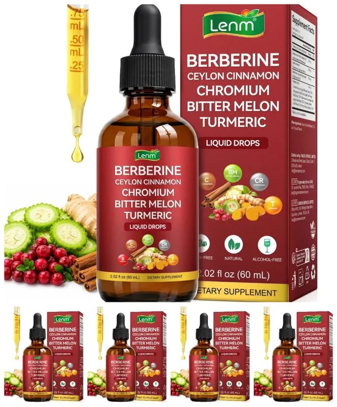 Lenm Berberine Liquid Drops com Ceilão Canela Cromo Melão Amargo Cúrcuma para Suporte ao Bem-Estar Metabólico 60ml 30 Porções — image 11