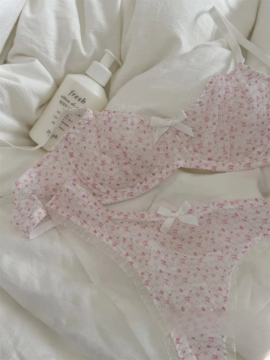 網紗刺繡內衣薄款透氣上托託大胸顯小胸罩套裝女聚攏內衣