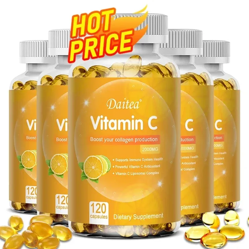 Vitamina C 2000 Mg Promove a Produção de Colágeno Suplemento Dietético Lipossomal de Vitamina C Não OGM e Vegetariano Sem Glúten