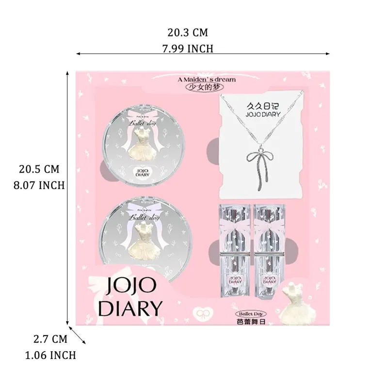 Ballet Day Makeup Gift Set All-in-One Cosmetic Kit with Blush & Lipsticks Bow Necklace Cute Pink Box