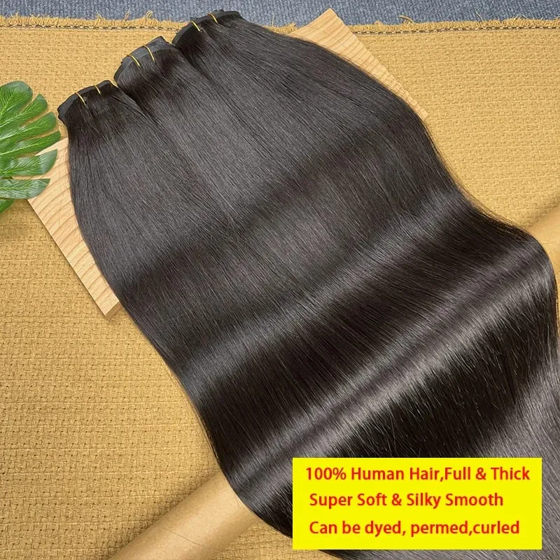 Invisible Seamless Clip Ins Bone Straight Human Hair Unprocessed Raw Hair PU Weft Extensions Full Head 7Pcs/Set Clip on Hair