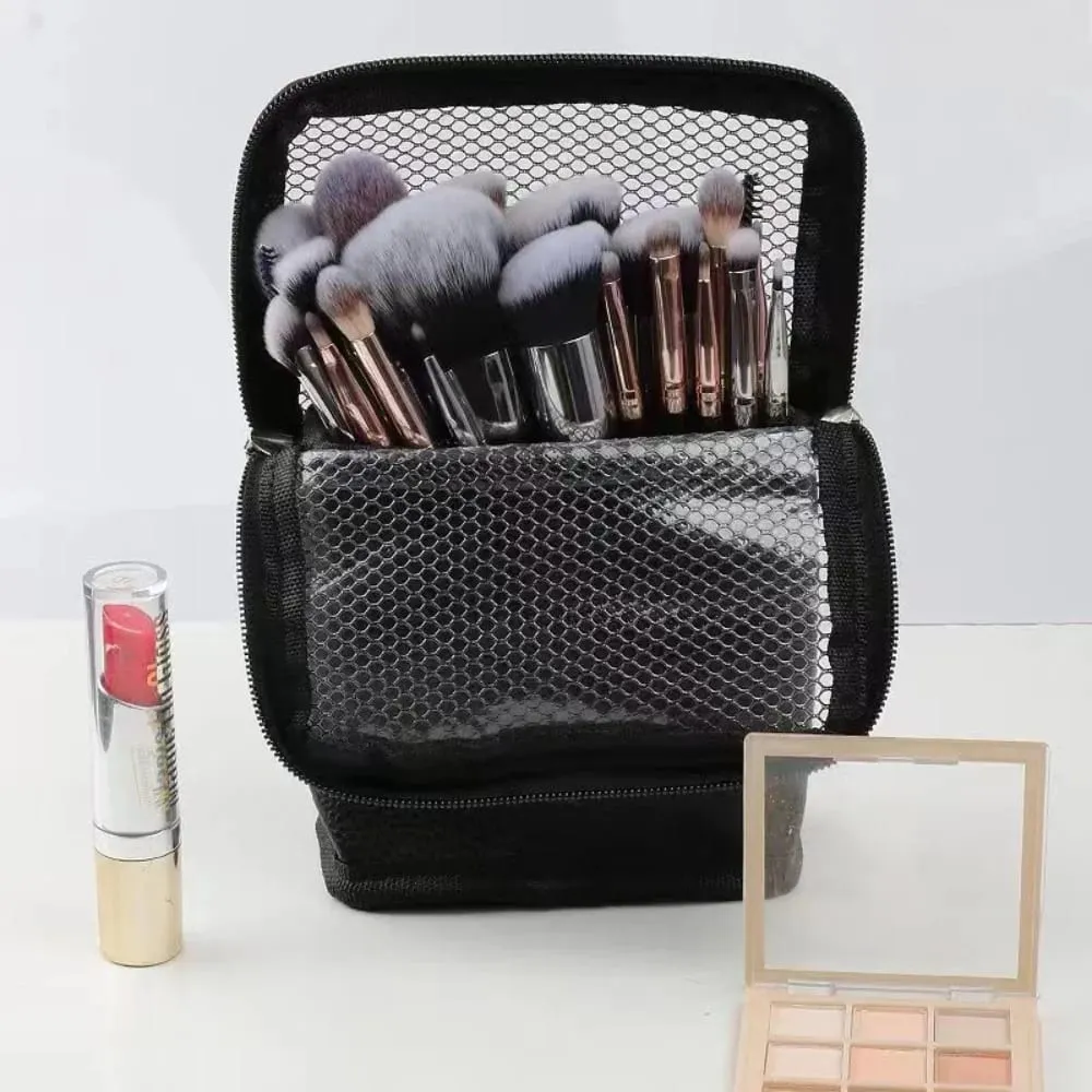 Bolsa de pincéis de maquiagem de malha à prova d'água, organizador de armazenamento de pincéis de maquiagem, bolsa de higiene pessoal para mulheres e meninas