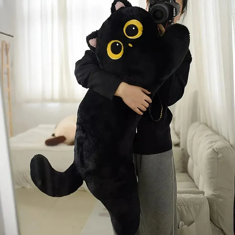 Travesseiro de pelúcia de gato preto, boneco de gato longo, dormitório, braçadeira de perna para dormir, almofada de sofá, uso doméstico